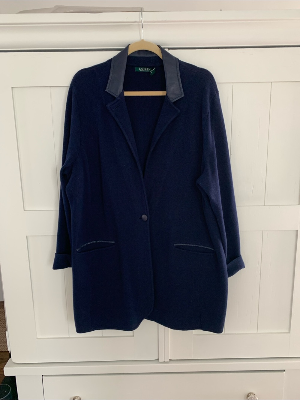 Vintage 90’s Lauren Ralph Lauren Heavier Knit Blazer Navy Blue Size XL 1X 2X